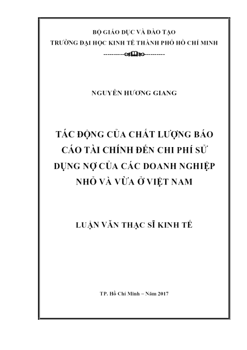 Tác Động Của Chất Lượng Báo Cáo Tài Chính Đến Chi Phí Sử Dụng Nợ Của Các Doanh Nghiệp Nhỏ Và Vừa Ở Việt Nam