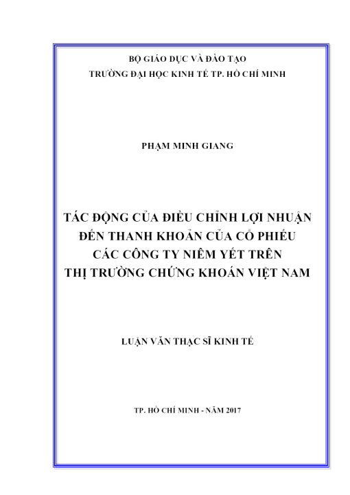 Tác Động Của Điều Chỉnh Lợi Nhuận Đến Thanh Khoản Của Cổ Phiếu Các Công Ty Niêm Yết Trên Thị Trường Chứng Khoán Việt Nam