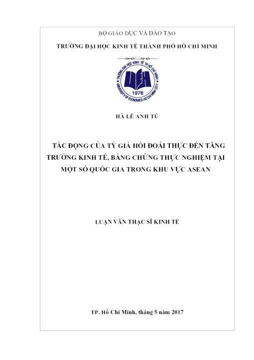 Tác Động Của Tỷ Giá Hối Đoái Thực Đến Tăng Trưởng Kinh Tế, Bằng Chứng Thực Nghiệm Tại Một Số Quốc Gia Trong Khu Vực Asean