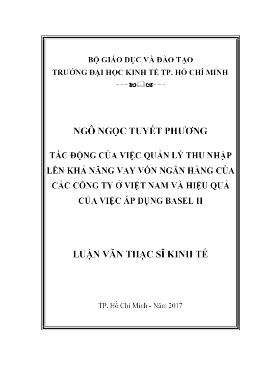 Tác Động Của Việc Quản Lý Thu Nhập Lên Khả Năng Vay Vốn Ngân Hàng Của Các Công Ty Ở Việt Nam Và Hiệu Quả Của Việc Áp Dụng Basel II