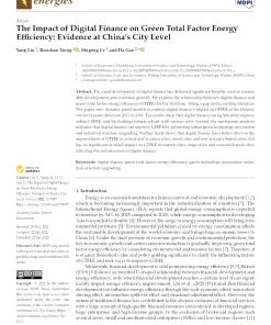 The Impact Of Digital Finance On Green Total Factor Energy Efficiency: Evidence At China’s City Level