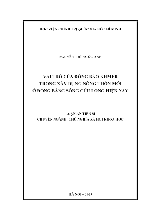 Vai Trò Của Đồng Bào Khmer Trong Xây Dựng Nông Thôn Mới Ở Đồng Bằng Sông Cửu Long Hiện Nay