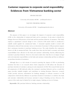 Customer Responses To Corporate Social Responsibility: Evidences From Vietnamese Banking Sector