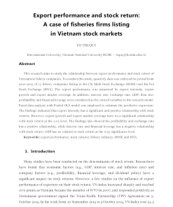 Export Performance And Stock Return: A Case Of Fisheries Firms Listing In Vietnam Stock Markets