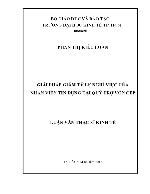 Giải Pháp Giảm Tỷ Lệ Nghỉ Việc Của Nhân Viên Tín Dụng Tại Quỹ Trợ Vốn Cep
