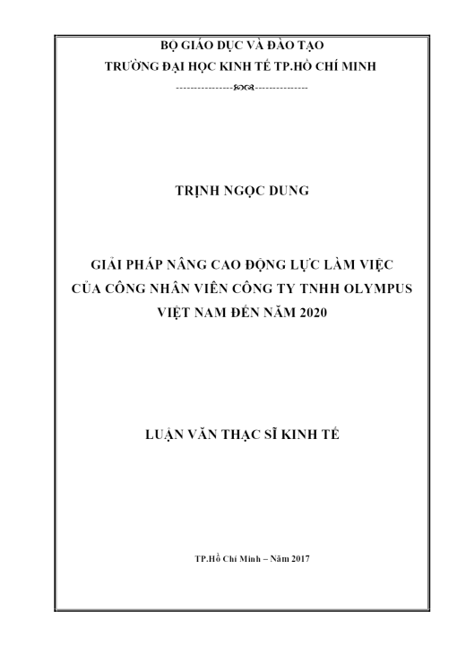 Giải Pháp Nâng Cao Động Lực Làm Việc Của Công Nhân Viên Công Ty Tnhh Olympus Việt Nam Đến Năm 2020