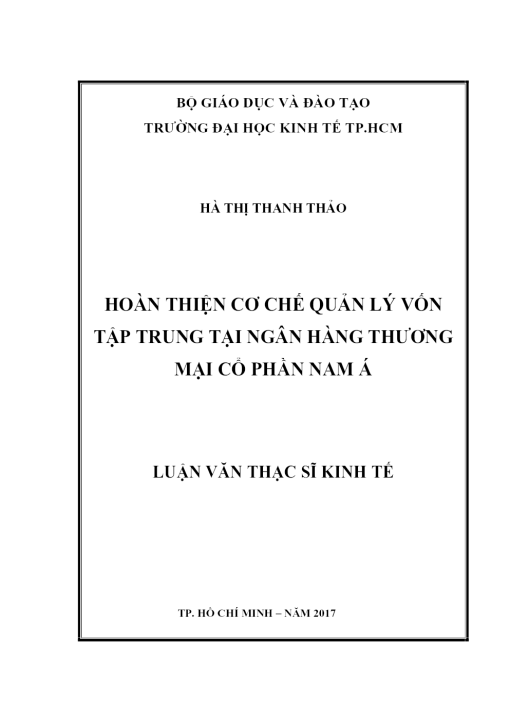 Hoàn Thiện Cơ Chế Quản Lý Vốn Tập Trung Tại Ngân Hàng Thương Mại Cổ Phần Nam Á
