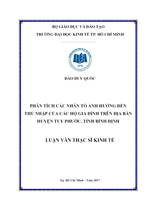 Phân Tích Các Nhân Tố Ảnh Hưởng Đến Thu Nhập Của Các Hộ Gia Đình Trên Địa Bàn Huyện Tuy Phước, Tỉnh Bình Định