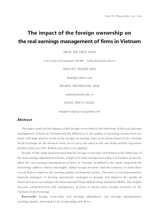 Ảnh Hưởng Của Sở Hữu Nước Ngoài Đến Quản Lý Lợi Nhuận Thực Tế Của Các Công Ty Tại Việt Nam