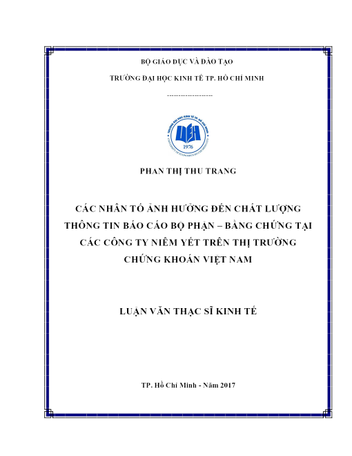 Các Nhân Tố Ảnh Hưởng Đến Chất Lượng Thông Tin Báo Cáo Bộ Phận – Bằng Chứng Tại Các Công Ty Niêm Yết Trên Thị Trường Chứng Khoán Việt Nam