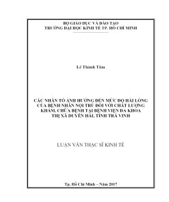 Các Nhân Tố Ảnh Hưởng Đến Mức Độ Hài Lòng Của Bệnh Nhân Nội Trú Đối Với Chất Lượng Khám, Chữa Bệnh Tại Bệnh Viện Đa Khoa Thị Xã Duyên Hải, Tỉnh Trà Vinh