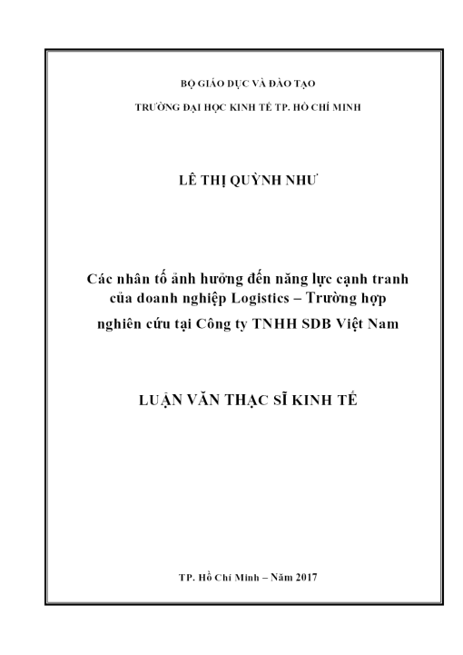 Các Nhân Tố Ảnh Hưởng Đến Năng Lực Cạnh Tranh Của Doanh Nghiệp Logistics – Trường Hợp Nghiên Cứu Tại Công Ty TNHH SDB Việt Nam