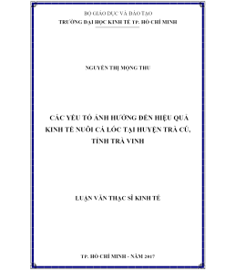 Các Yếu Tố Ảnh Hưởng Đến Hiệu Quả Kinh Tế Nuôi Cá Lóc Tại Huyện Trà Cú, Tỉnh Trà Vinh