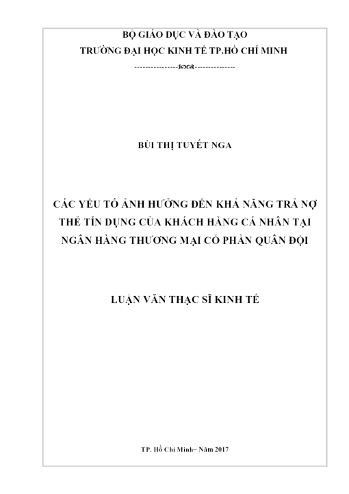 Các Yếu Tố Ảnh Hưởng Đến Khả Năng Trả Nợ Thẻ Tín Dụng Của Khách Hàng Cá Nhân Tại Ngân Hàng Thương Mại Cổ Phần Quân Đội
