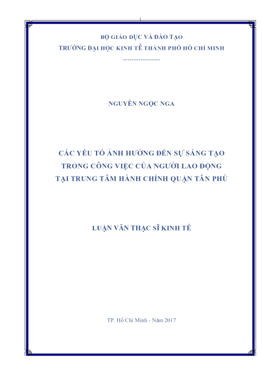 Các Yếu Tố Ảnh Hưởng Đến Sự Sáng Tạo Trong Công Việc Của Người Lao Động Tại Trung Tâm Hành Chính Quận Tân Phú