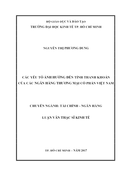Các Yếu Tố Ảnh Hưởng Đến Tính Thanh Khoản Của Các Ngân Hàng Thương Mại Cổ Phần Việt Nam
