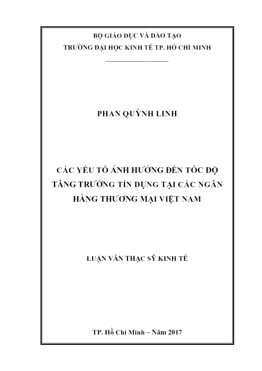 Các Yếu Tố Ảnh Hưởng Đến Tốc Độ Tăng Trưởng Tín Dụng Tại Các Ngân Hàng Thương Mại Việt Nam
