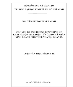 Các Yếu Tố Ảnh Hưởng Đến Ý Định Kê Khai Và Nộp Thuế Điện Tử Của Hộ, Cá Nhân Kinh Doanh Cho Thuê Nhà Tại Quận 12