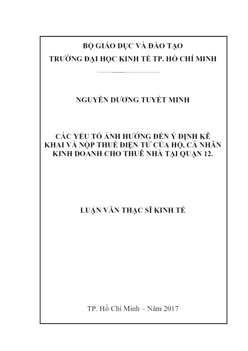 Các Yếu Tố Ảnh Hưởng Đến Ý Định Kê Khai Và Nộp Thuế Điện Tử Của Hộ, Cá Nhân Kinh Doanh Cho Thuê Nhà Tại Quận 12