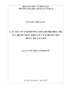 Các Yếu Tố Ảnh Hưởng Tới Chi Phí Điều Trị Của Bệnh Nhân Khoa ICU Tại Bệnh Viện Hoàn Mỹ Sài Gòn