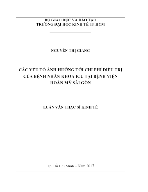 Các Yếu Tố Ảnh Hưởng Tới Chi Phí Điều Trị Của Bệnh Nhân Khoa ICU Tại Bệnh Viện Hoàn Mỹ Sài Gòn