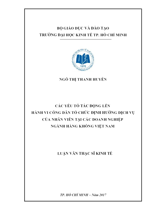 Các Yếu Tố Tác Động Lên Hành Vi Công Dân Tổ Chức Định Hướng Dịch Vụ Của Nhân Viên Tại Các Doanh Nghiệp Ngành Hàng Không Việt Nam