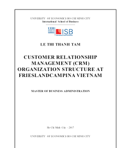 Customer Relationship Management (Crm) Organization Structure At Frieslandcampina Vietnam