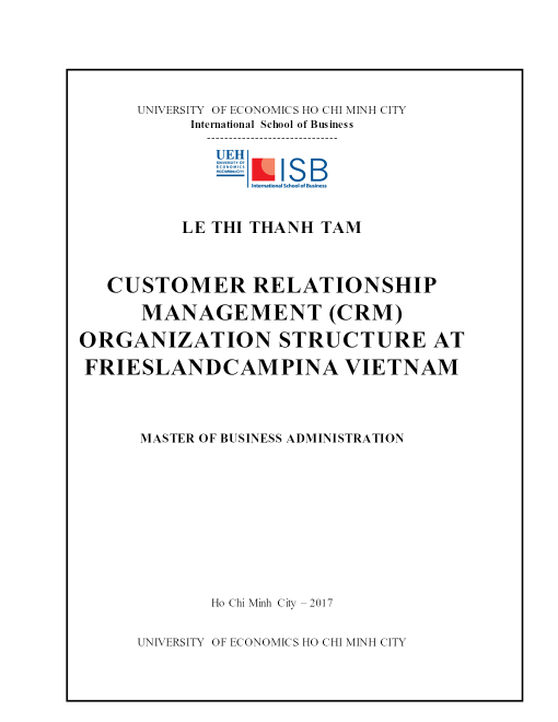 Customer Relationship Management (Crm) Organization Structure At Frieslandcampina Vietnam