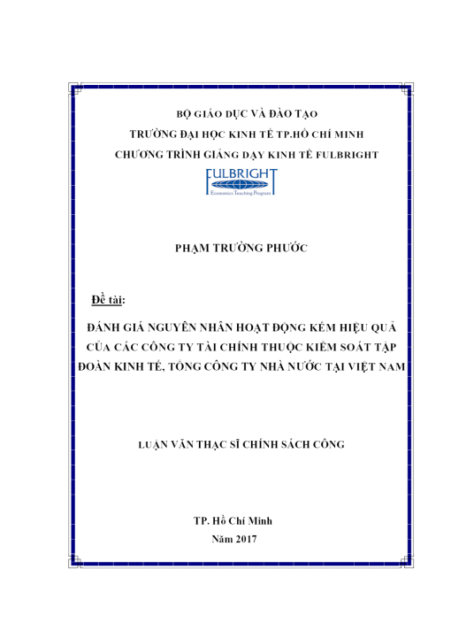 Đánh Giá Nguyên Nhân Hoạt Động Kém Hiệu Quả Của Các Công Ty Tài Chính Thuộc Kiểm Soát Tập Đoàn Kinh Tế, Tổng Công Ty Nhà Nước Tại Việt Nam