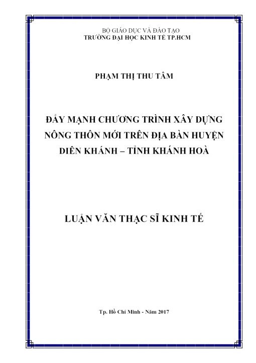 Đẩy Mạnh Chương Trình Xây Dựng Nông Thôn Mới Trên Địa Bàn Huyện Diên Khánh – Tỉnh Khánh Hoà