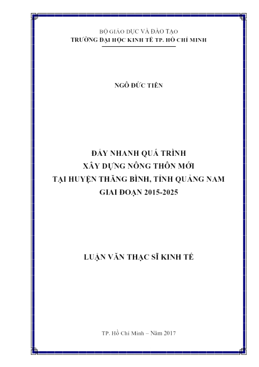 Đẩy Nhanh Quá Trình Xây Dựng Nông Thôn Mới Tại Huyện Thăng Bình, Tỉnh Quảng Nam Giai Đoạn 2015-2025