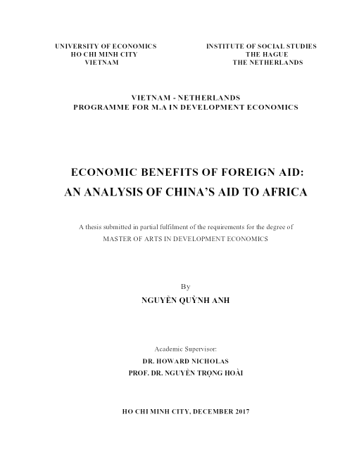 Economic Benefits Of Foreign Aid: An Analysis Of China’s Aid To Africa