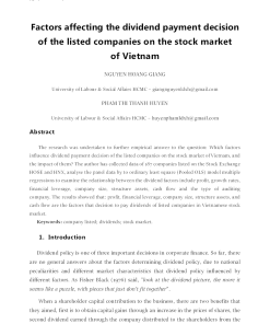 Factors Affecting The Dividend Payment Decision Of The Listed Companies On The Stock Market Of Vietnam