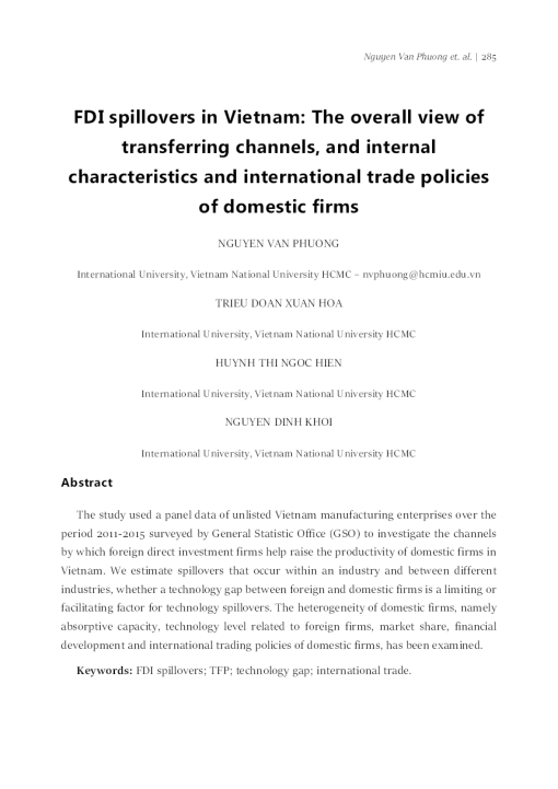Fdi Spillovers In Vietnam: The Overall View Of Transferring Channels, And Internal Characteristics And International Trade Policies Of Domestic Firms