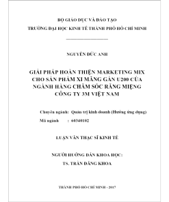 Giải Pháp Hoàn Thiện Marketing Mix Cho Sản Phẩm Xi Măng Gắn U200 Của Ngành Hàng Chăm Sóc Răng Miệng Công Ty 3M Việt Nam
