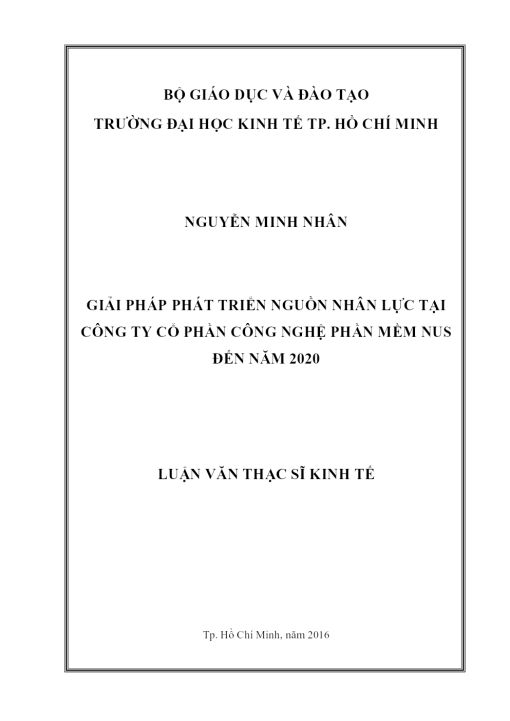 Giải Pháp Phát Triển Nguồn Nhân Lực Tại Công Ty Cổ Phần Công Nghệ Phần Mềm Nus Đến Năm 2020