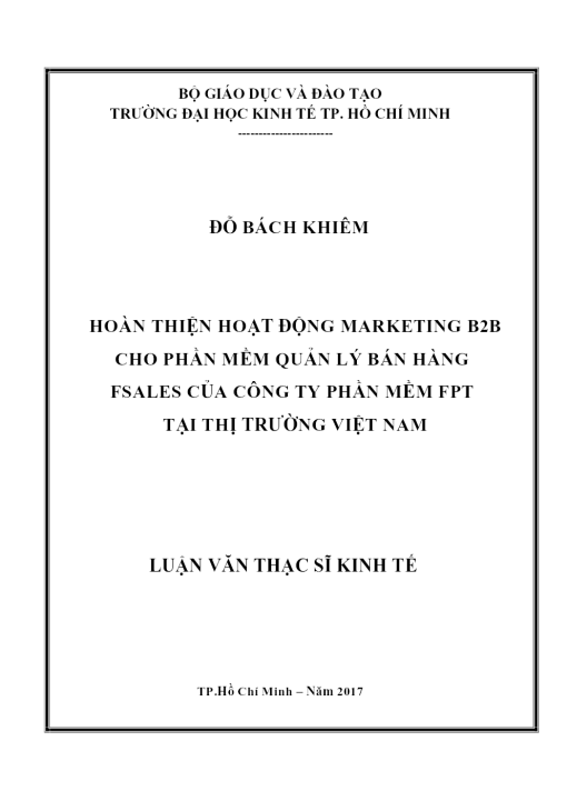 Hoàn Thiện Hoạt Động Marketing B2B Cho Phần Mềm Quản Lý Bán Hàng Fsales Của Công Ty Phần Mềm FPT Tại Thị Trường Việt Nam