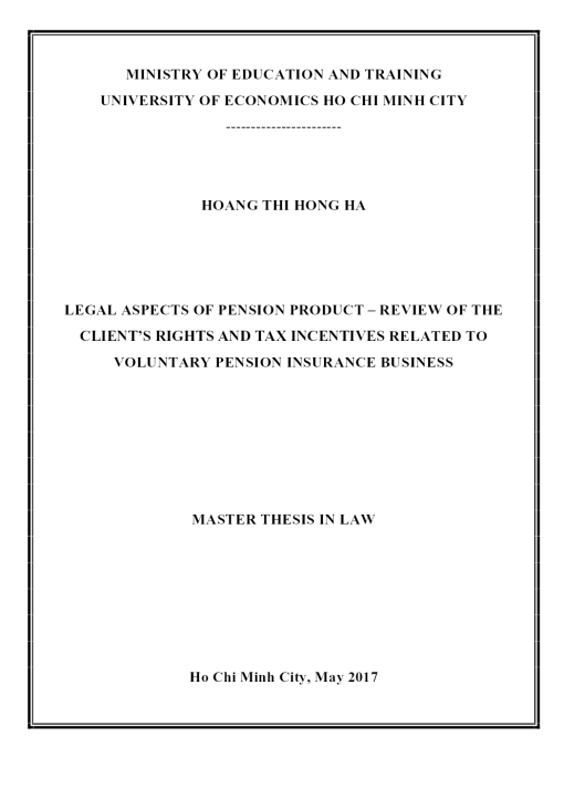 Legal Aspects Of Pension Product – Review Of The Client’s Rights And Tax Incentives Related To Voluntary Pension Insurance Business