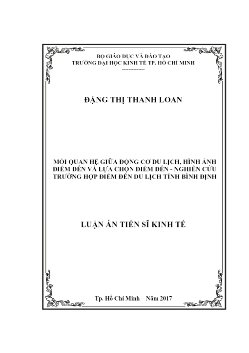 Mối Quan Hệ Giữa Động Cơ Du Lịch, Hình Ảnh Điểm Đến Và Lựa Chọn Điểm Đến - Nghiên Cứu Trường Hợp Điểm Đến Du Lịch Tỉnh Bình Định