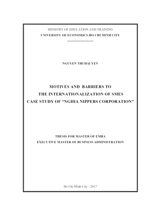 Motives And Barriers To The Internationalization Of Smes Case Study Of Nghia Nippers Corporation