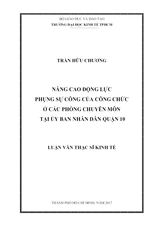 Nâng Cao Động Lực Phụng Sự Công Của Công Chức Ở Các Phòng Chuyên Môn Tại Ủy Ban Nhân Dân Quận 10