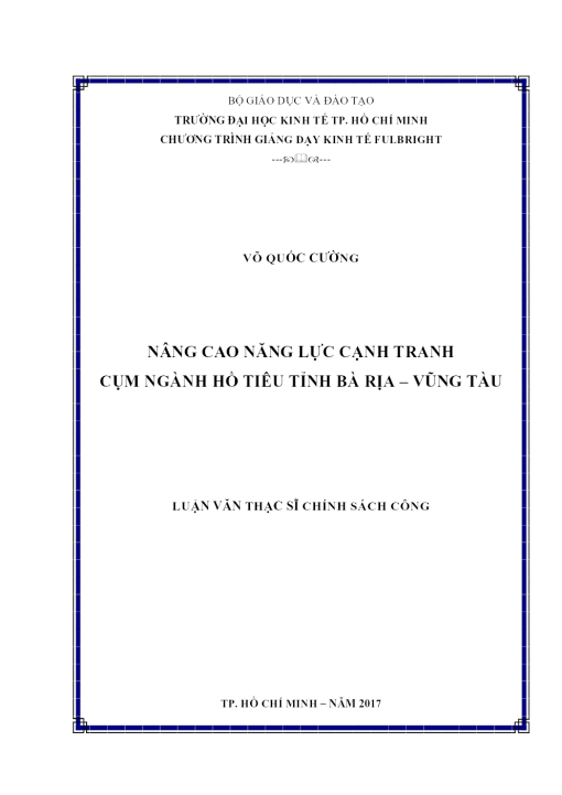 Nâng Cao Năng Lực Cạnh Tranh Cụm Ngành Hồ Tiêu Tỉnh Bà Rịa – Vũng Tàu