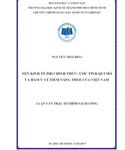 Nền Kinh Tế Phi Chính Thức: Ước Tính Qui Mô Và Hàm Ý Về Tiềm Năng Thuế Của Việt Nam