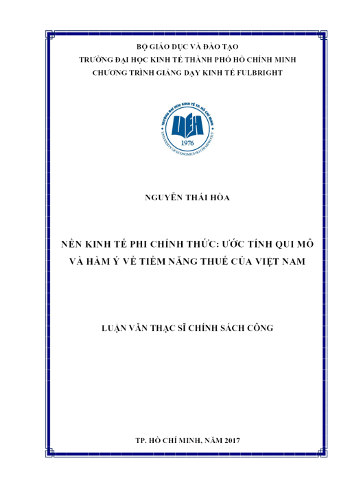 Nền Kinh Tế Phi Chính Thức: Ước Tính Qui Mô Và Hàm Ý Về Tiềm Năng Thuế Của Việt Nam