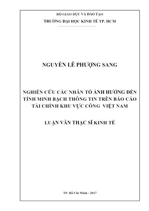 Nghiên Cứu Các Nhân Tố Ảnh Hưởng Đến Tính Minh Bạch Thông Tin Trên Báo Cáo Tài Chính Khu Vực Công Việt Nam