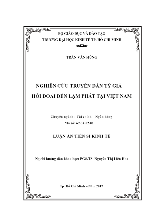 Nghiên Cứu Truyền Dẫn Tỷ Giá Hối Đoái Đến Lạm Phát Tại Việt Nam