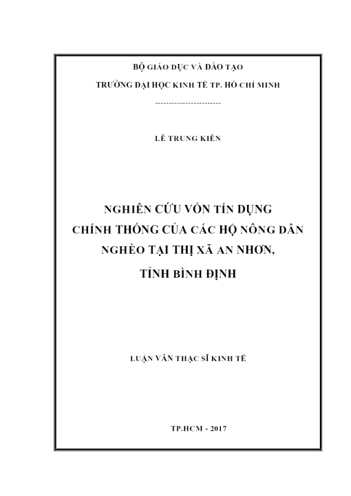 Nghiên Cứu Vốn Tín Dụng Chính Thống Của Các Hộ Nông Dân Nghèo Tại Thị Xã An Nhơn, Tỉnh Bình Định