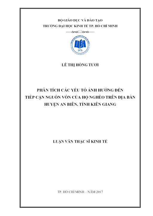 Phân Tích Các Yếu Tố Ảnh Hưởng Đến Tiếp Cận Nguồn Vốn Của Hộ Nghèo Trên Địa Bàn Huyện An Biên, Tỉnh Kiên Giang