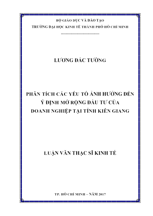 Phân Tích Các Yếu Tố Ảnh Hưởng Đến Ý Định Mở Rộng Đầu Tư Của Doanh Nghiệp Tại Tỉnh Kiên Giang