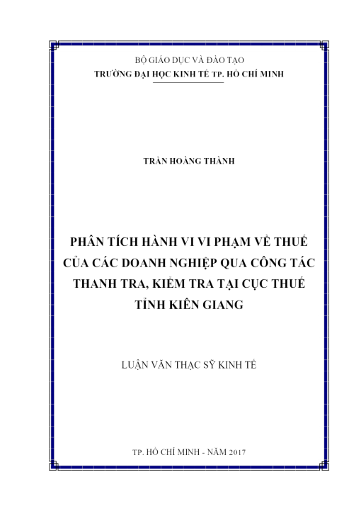 Phân Tích Hành Vi Vi Phạm Về Thuế Của Các Doanh Nghiệp Qua Công Tác Thanh Tra, Kiểm Tra Tại Cục Thuế Tỉnh Kiên Giang